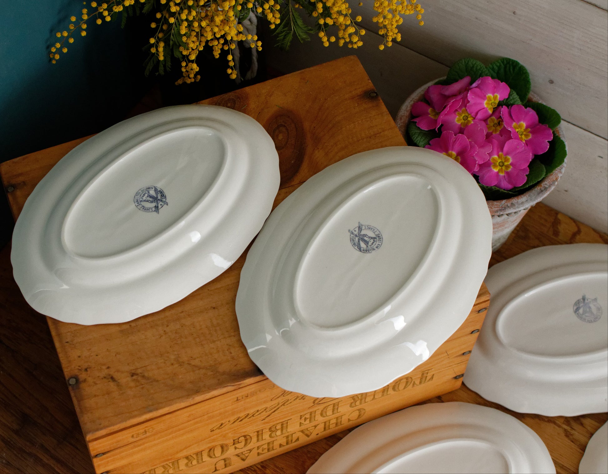 ORCHIES Moulins des Loups NORD French Vintage Ironstone Floral Oval Serving Plate Ravier Terre de Fer Faience