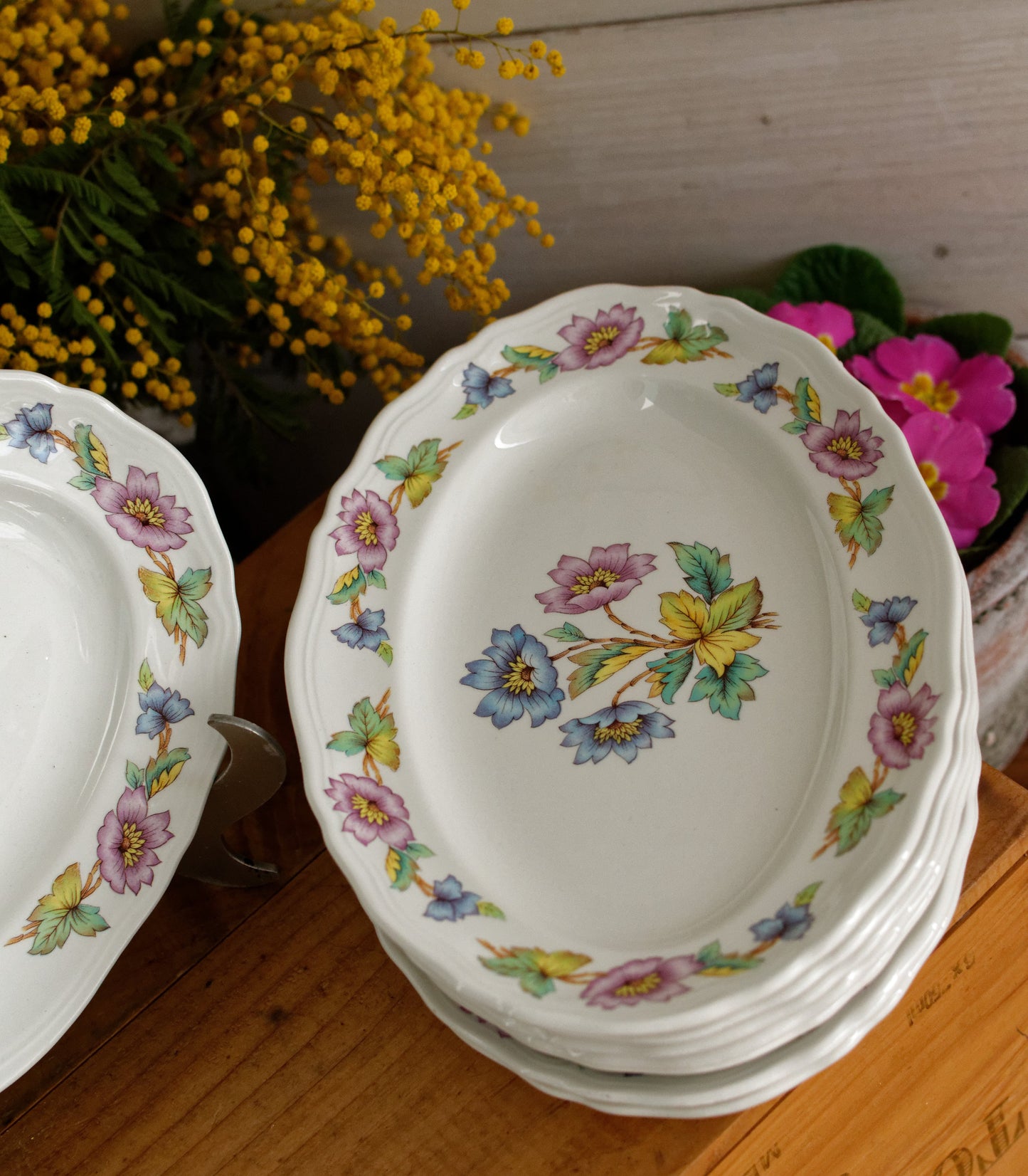 ORCHIES Moulins des Loups NORD French Vintage Ironstone Floral Oval Serving Plate Ravier Terre de Fer Faience