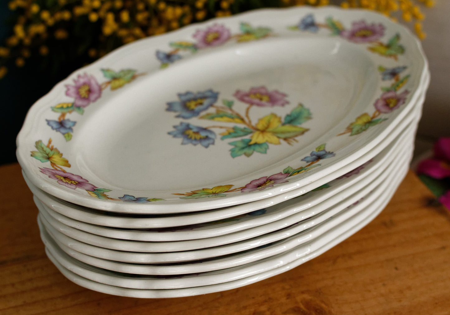 ORCHIES Moulins des Loups NORD French Vintage Ironstone Floral Oval Serving Plate Ravier Terre de Fer Faience