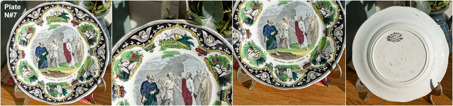 Religious Scenes CREIL et MONTEREAU Medailles D'Or Porcelaine Opaque  French Antique Ironstone Collectible Talking Plate