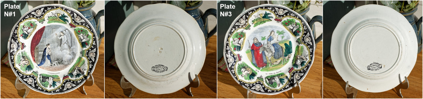 Religious Scenes CREIL et MONTEREAU Medailles D'Or Porcelaine Opaque  French Antique Ironstone Collectible Talking Plate