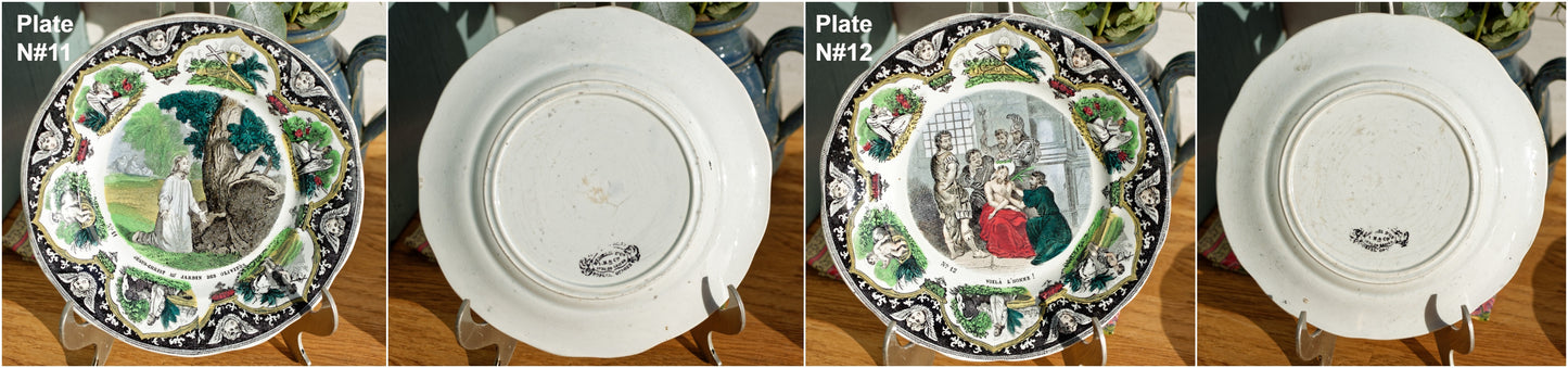 Religious Scenes CREIL et MONTEREAU Medailles D'Or Porcelaine Opaque  French Antique Ironstone Collectible Talking Plate