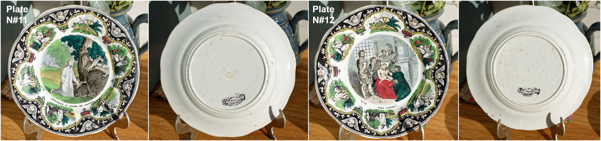 Religious Scenes CREIL et MONTEREAU Medailles D'Or Porcelaine Opaque  French Antique Ironstone Collectible Talking Plate