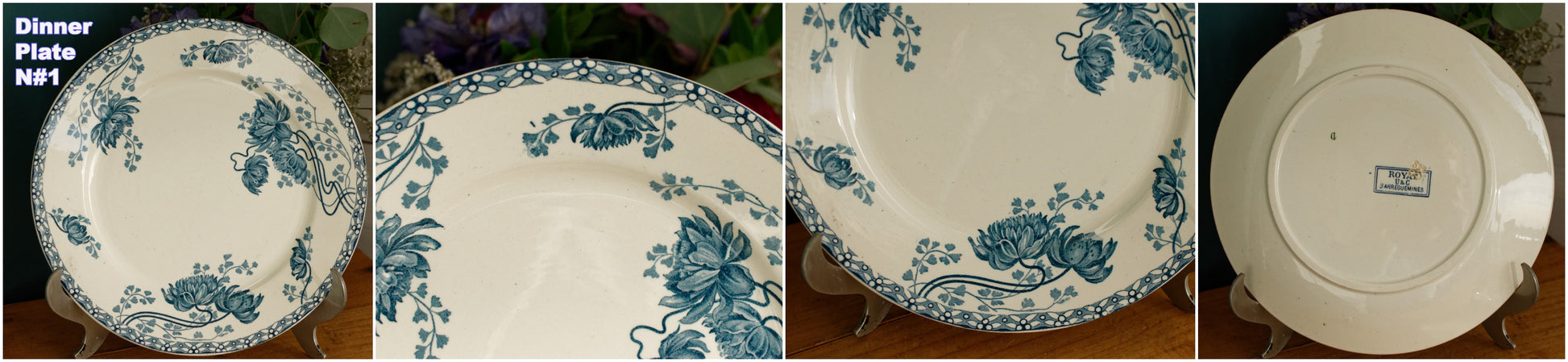 ROYAT SARREGUEMINES U&C French Antique Ironstone Blue Transferware Dinner Plate Terre de fer Faience