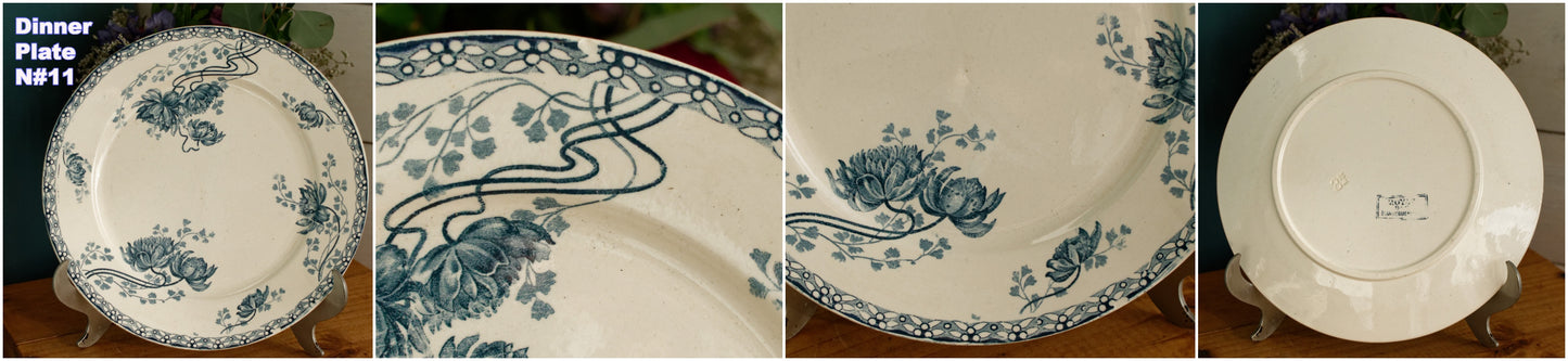 1900年代～「ROYAT」 SARREGUEMINES U&amp;C～フランスアンティーク アイアンストーンブルー トランスファーウェア ディナープレート～テール・ド・フェール