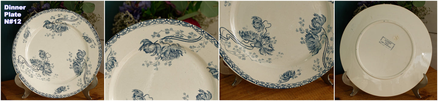 1900年代～「ROYAT」 SARREGUEMINES U&amp;C～フランスアンティーク アイアンストーンブルー トランスファーウェア ディナープレート～テール・ド・フェール