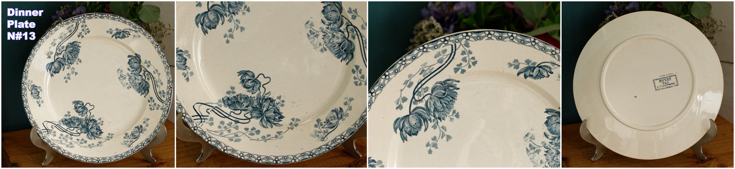 1900年代～「ROYAT」 SARREGUEMINES U&amp;C～フランスアンティーク アイアンストーンブルー トランスファーウェア ディナープレート～テール・ド・フェール
