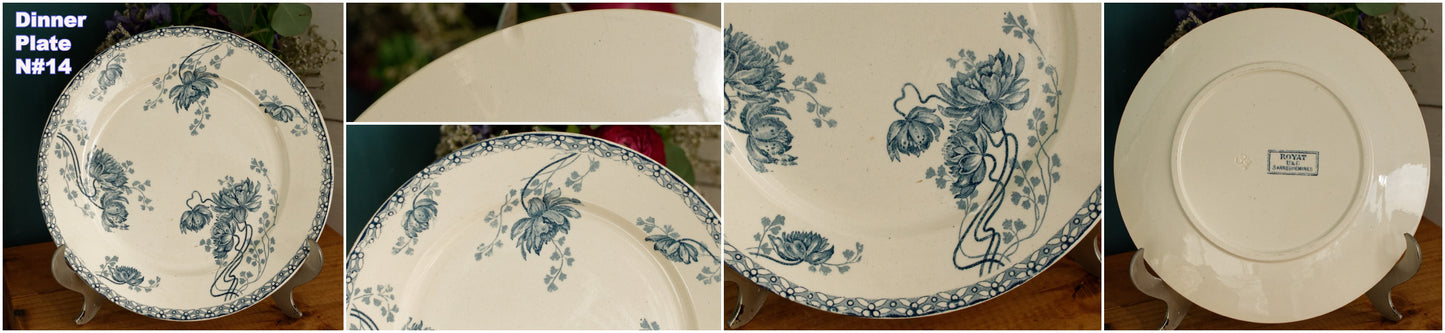 1900年代～「ROYAT」 SARREGUEMINES U&amp;C～フランスアンティーク アイアンストーンブルー トランスファーウェア ディナープレート～テール・ド・フェール