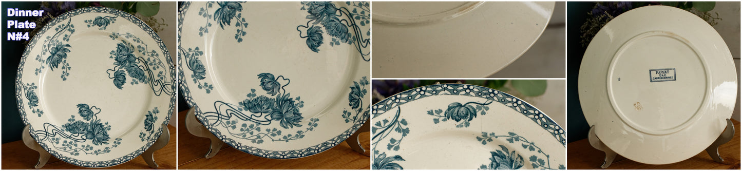 1900年代～「ROYAT」 SARREGUEMINES U&amp;C～フランスアンティーク アイアンストーンブルー トランスファーウェア ディナープレート～テール・ド・フェール