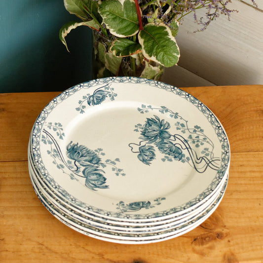 ROYAT SARREGUEMINES U&C French Antique Ironstone Blue Transferware Small Plate Terre de Fer en Faience