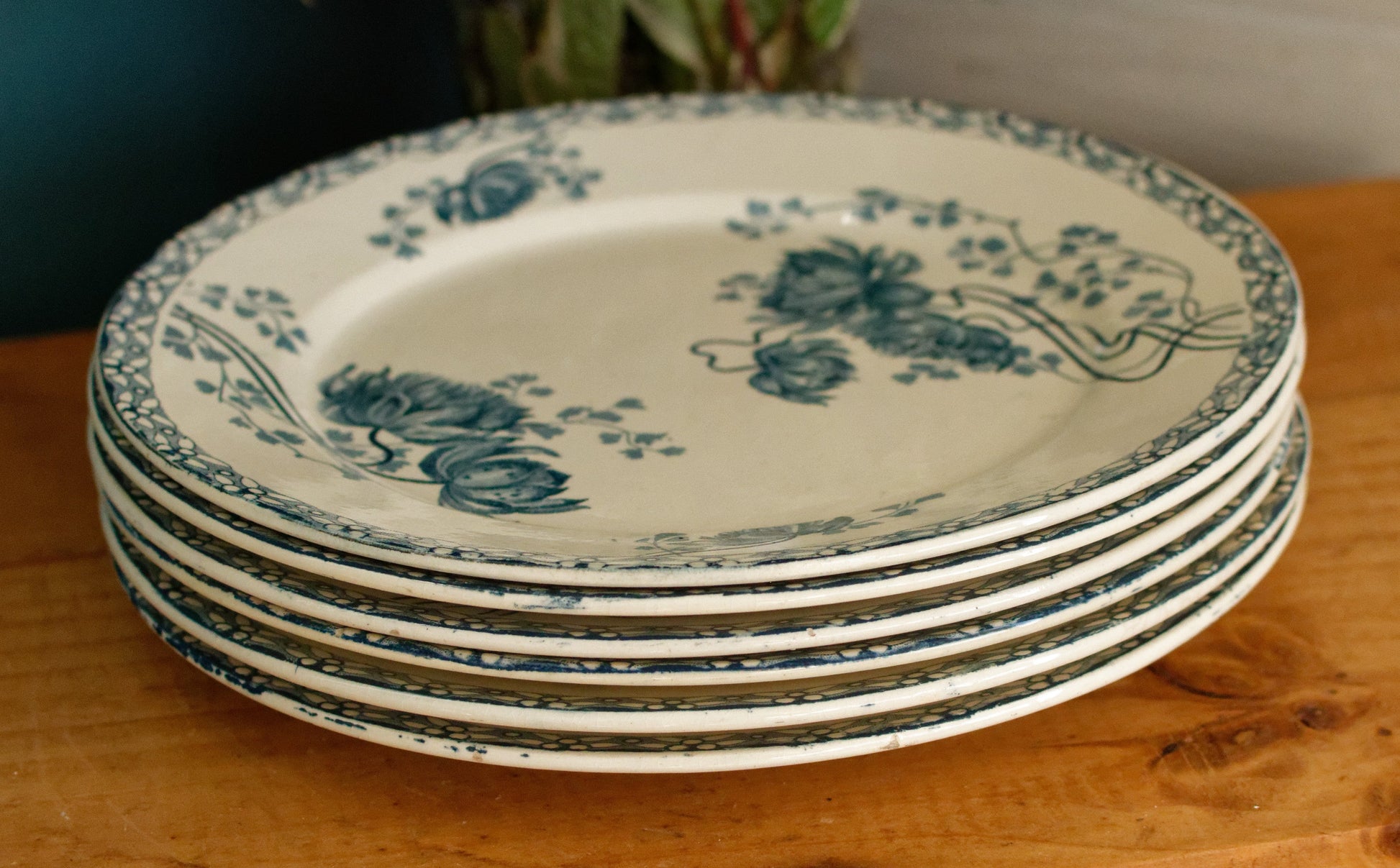 ROYAT SARREGUEMINES U&C French Antique Ironstone Blue Transferware Small Plate Terre de Fer en Faience