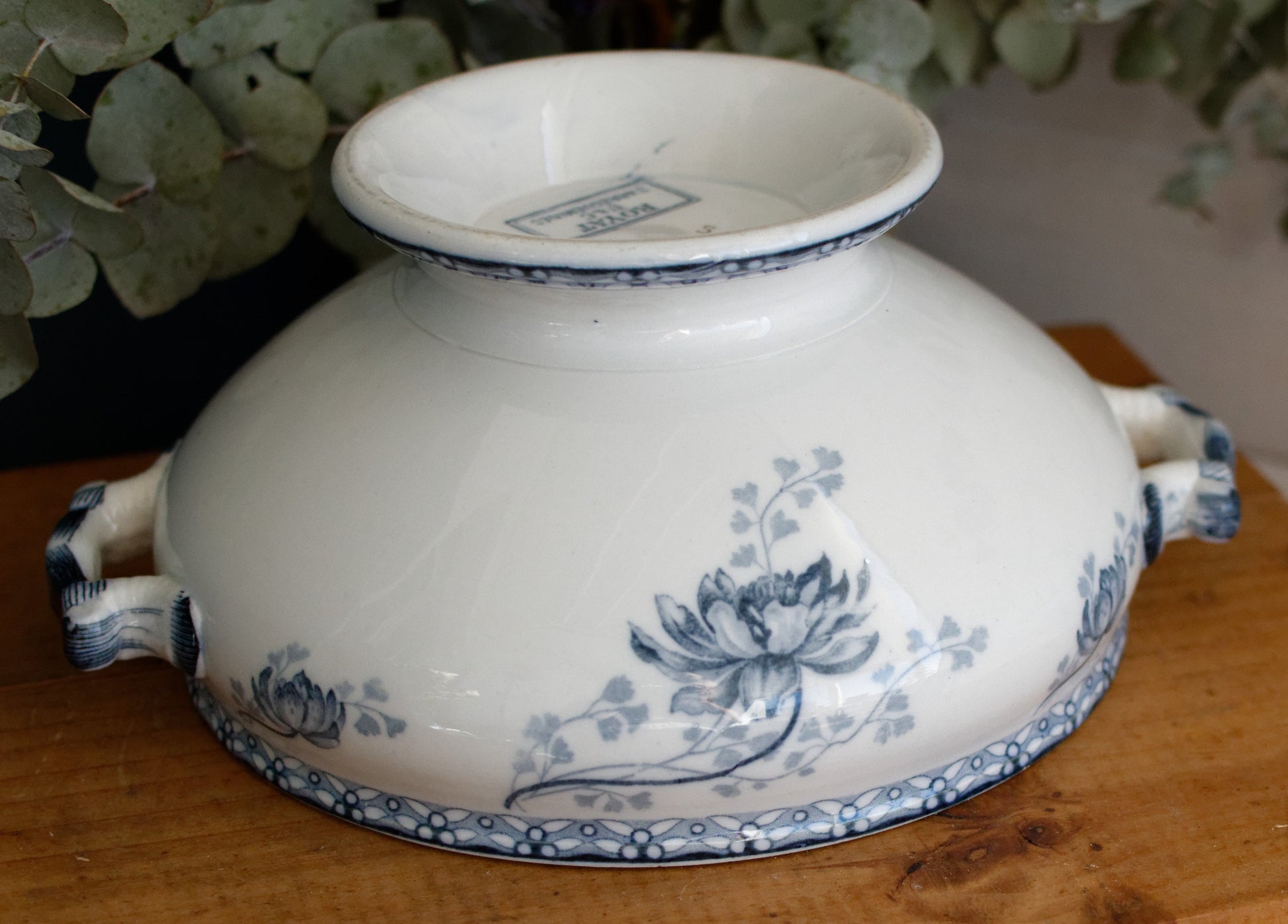 ROYAT Motif Sarreguemines U&C French Antique Ironstone Blue Transferware Small Soup Tureen "Soupiere" Terre de Fer en faince
