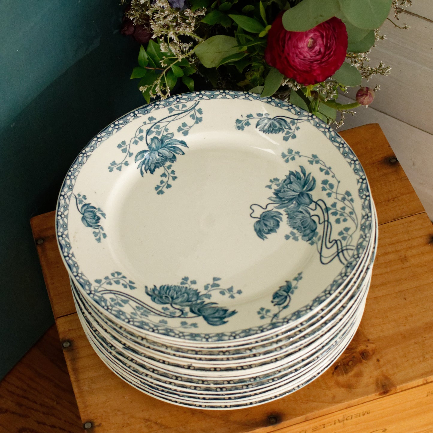 ROYAT SARREGUEMINES U&C French Antique Ironstone Blue Transferware Dinner Plate Terre de fer Faience