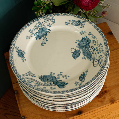 ROYAT SARREGUEMINES U&C French Antique Ironstone Blue Transferware Dinner Plate Terre de fer Faience
