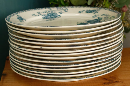 ROYAT SARREGUEMINES U&C French Antique Ironstone Blue Transferware Dinner Plate Terre de fer Faience