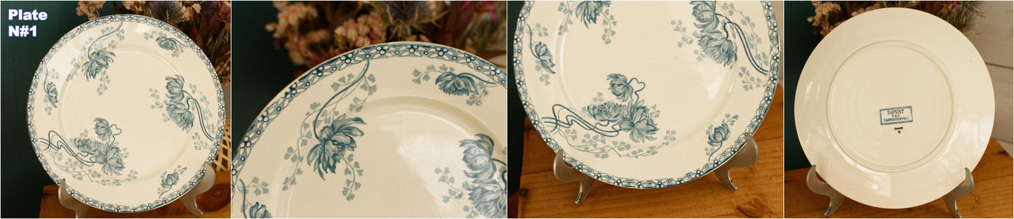 1900s ~ "ROYAT" SARREGUEMINES U&C ~ French Antique Ironstone Blue Transferware Dinner Plate ~ Terre de fer