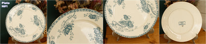 1900s ~ "ROYAT" SARREGUEMINES U&C ~ French Antique Ironstone Blue Transferware Dinner Plate ~ Terre de fer