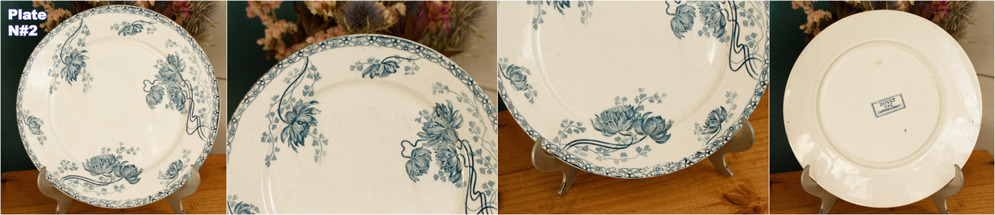 1900s ~ "ROYAT" SARREGUEMINES U&C ~ French Antique Ironstone Blue Transferware Dinner Plate ~ Terre de fer