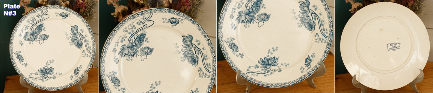1900s ~ "ROYAT" SARREGUEMINES U&C ~ French Antique Ironstone Blue Transferware Dinner Plate ~ Terre de fer