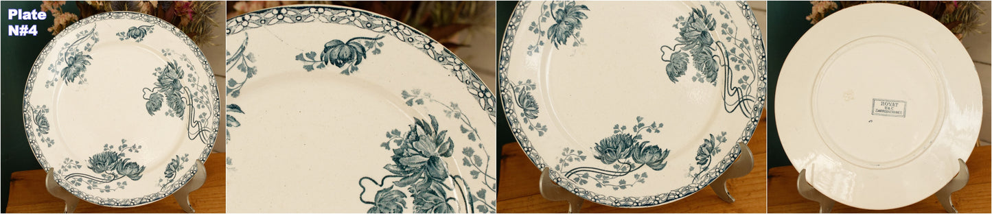 1900s ~ "ROYAT" SARREGUEMINES U&C ~ French Antique Ironstone Blue Transferware Dinner Plate ~ Terre de fer