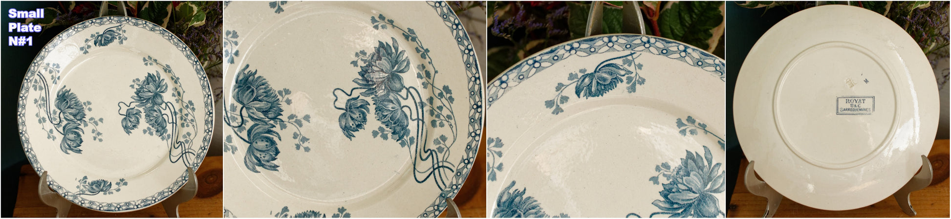 ROYAT SARREGUEMINES U&C French Antique Ironstone Blue Transferware Small Plate Terre de Fer en Faience