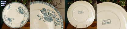 1900s ~ "ROYAT" SARREGUEMINES U&C ~ French Antique Ironstone Blue Transferware Small Plate ~ Terre de Fer en Faience