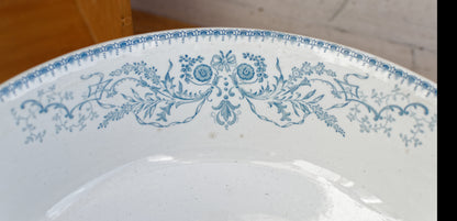 RUBIS BF (Boch Freres) Belgian Antique Ironstone Blue Transferware Round Serving Bowl Creux Terre de Fer