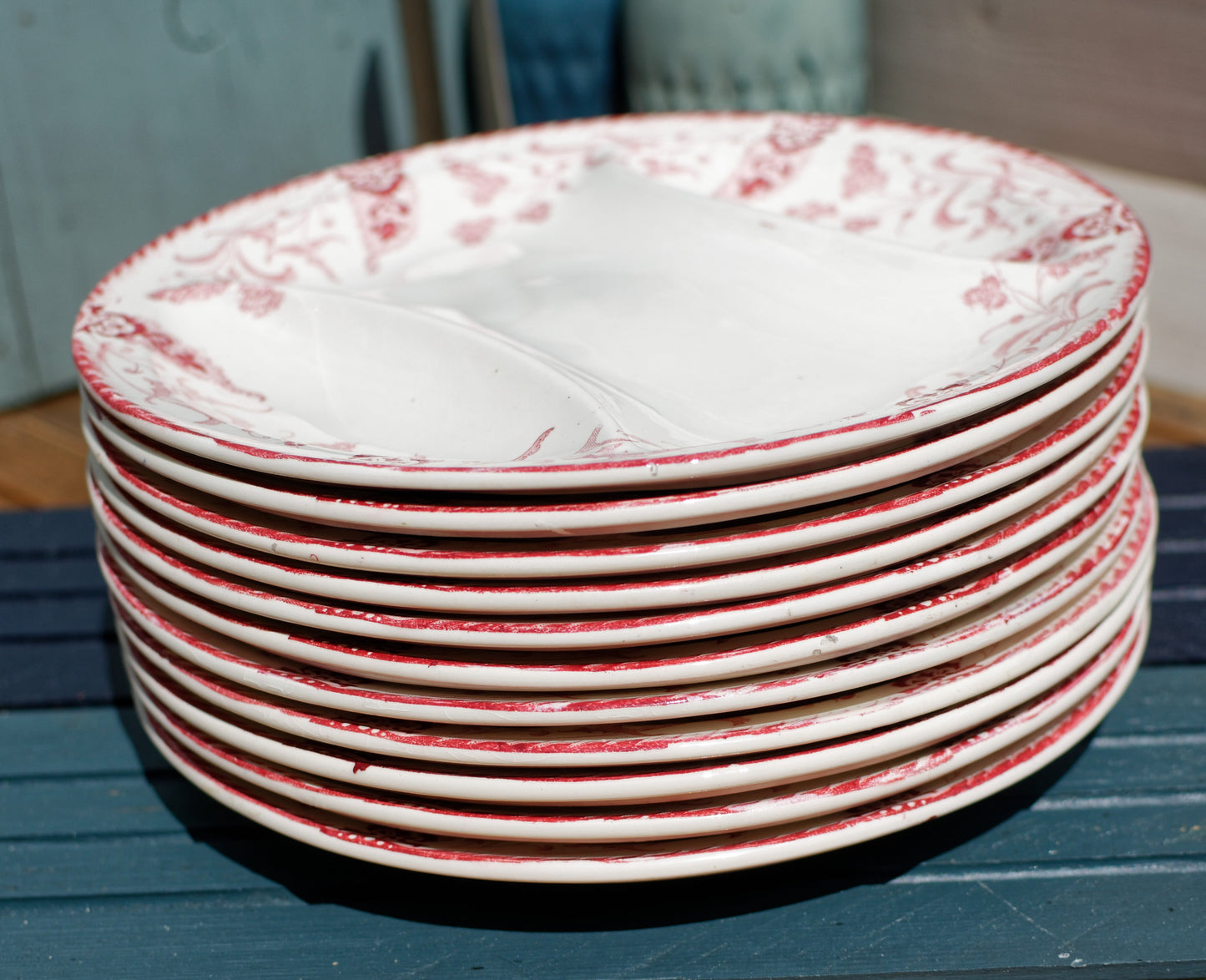 French Ironstone Asparagus Plate Rambouillet Longwy red transferware