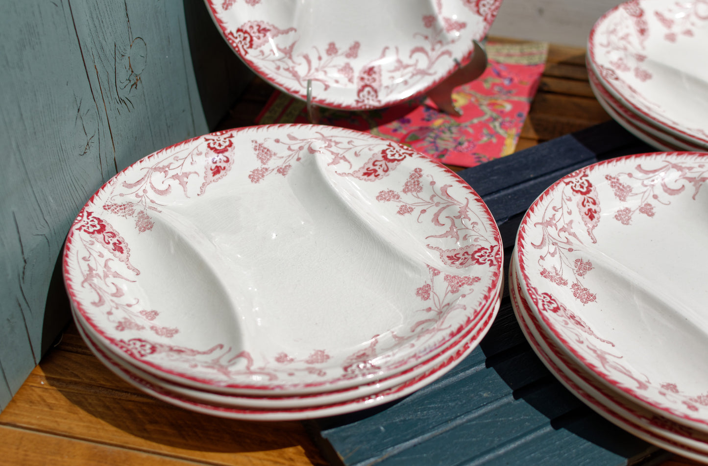 French Ironstone Asparagus Plate Rambouillet Longwy red transferware