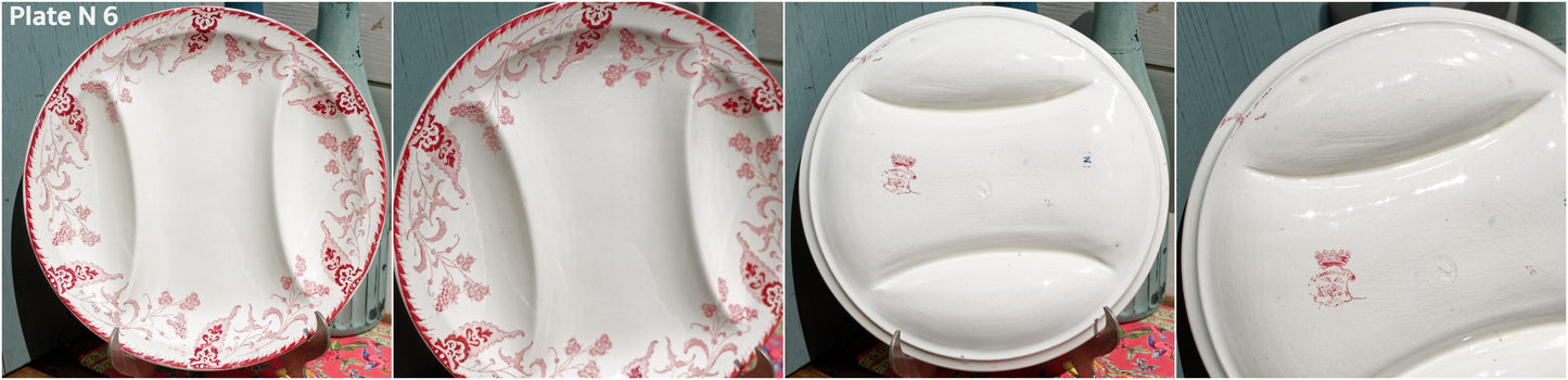 Années 1920 ~ « RAMBOUILLET » LONGWY ~ Français Antique Ironstone Red Transferware Asparagus Plate ~ Terre de Fer