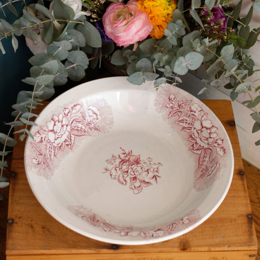 Jardiniere Motif Saint Amand et Hamage French Antique Ironstone Terre de Fer Faience Red Transferware 