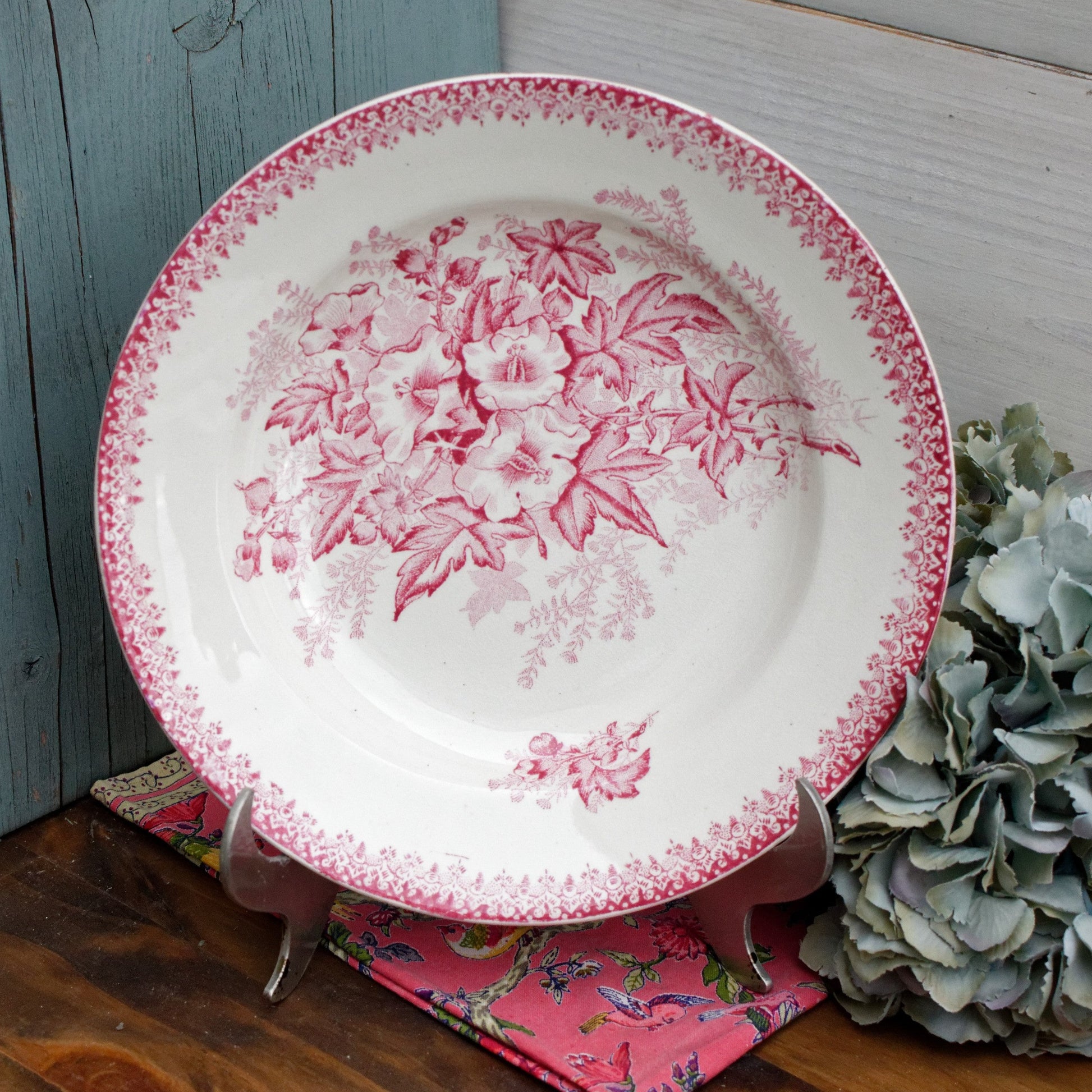 French Ironstone Red Transferware Soup Plate Eglantines ONNAING terre de fer en faience