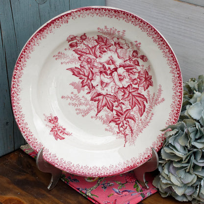 French Ironstone Red Transferware Soup Plate Eglantines ONNAING terre de fer en faience