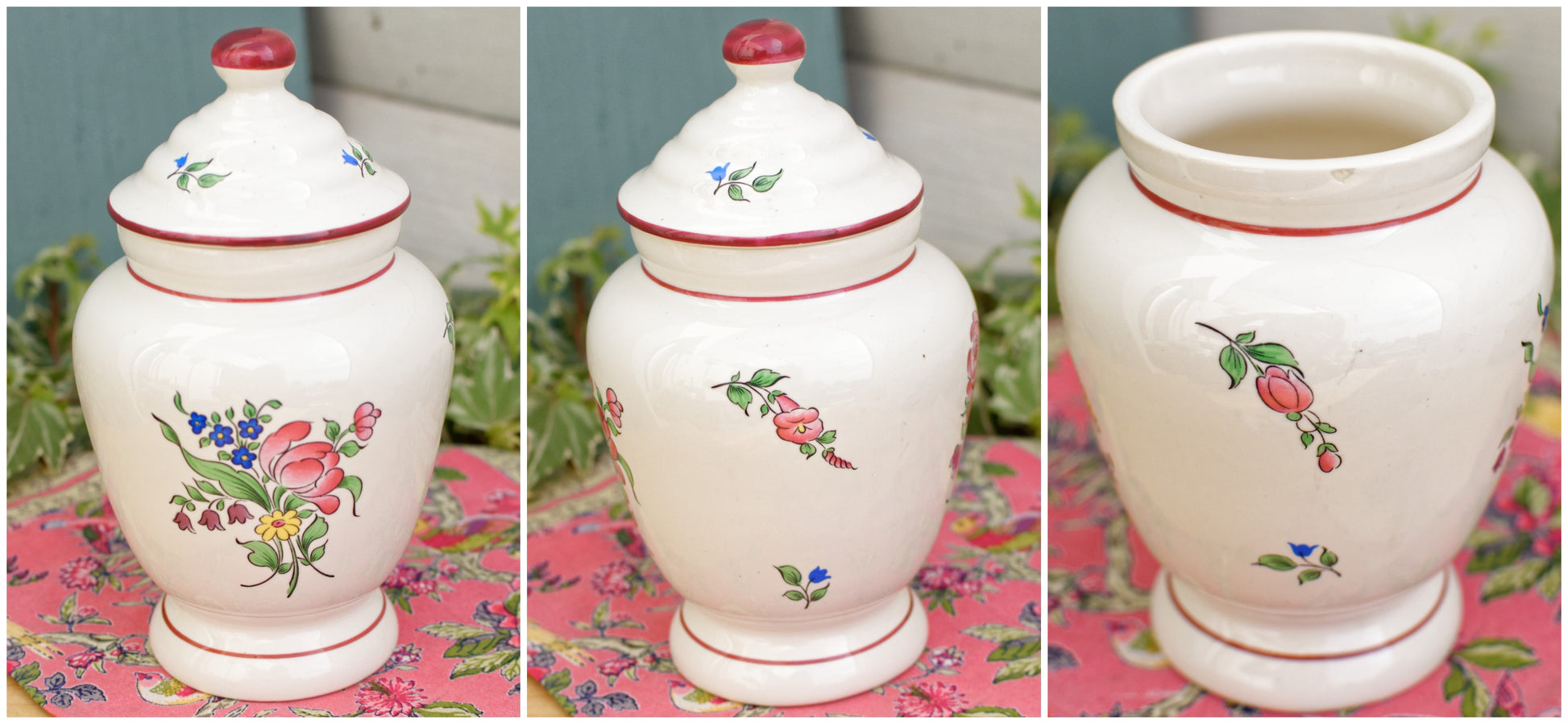 Reververe K&G (Keller et Guérin) Lunéville French Antique Ironstone Hand-Painted Vase w/ Cover Faience Terre de Fer