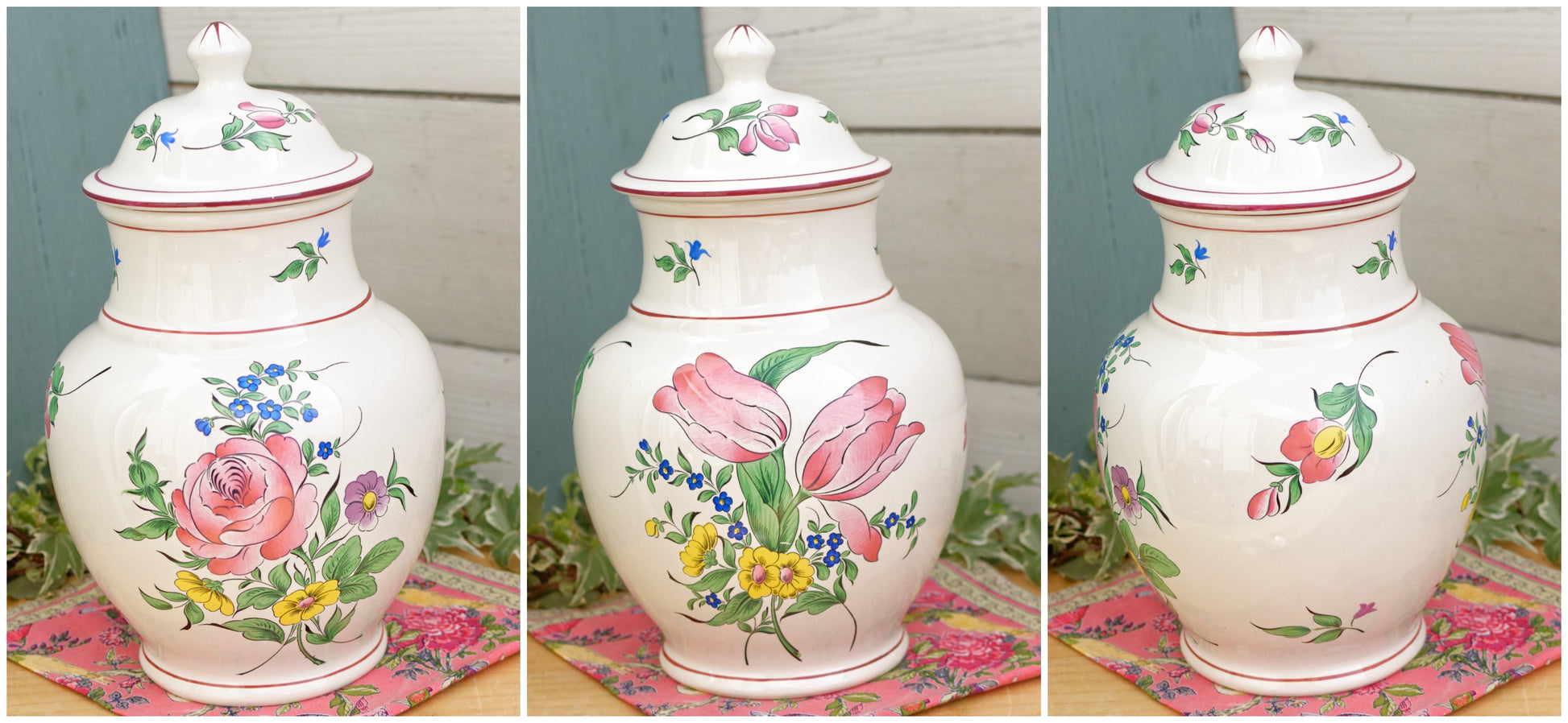 Reververe K&G (Keller et Guérin) Lunéville French Antique Ironstone Hand-Painted Vase w/ Cover Faience Terre de Fer