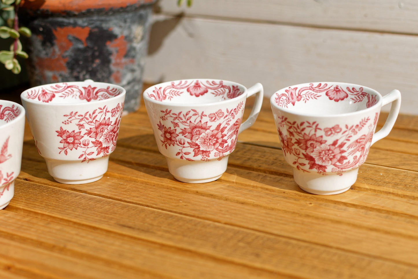 1960s ~ "WINDSOR" Ridgway of STAFFORDSHIRE England 1792 ~ English Vintage Red Transferware Coffee/Tea Cups Mugs - Terre de Fer Fine China