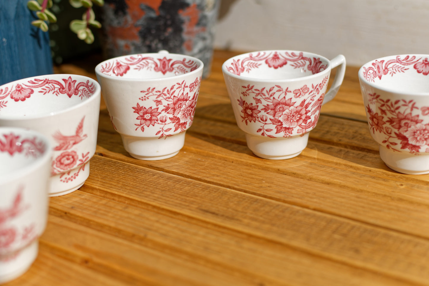 1960s ~ "WINDSOR" Ridgway of STAFFORDSHIRE England 1792 ~ English Vintage Red Transferware Coffee/Tea Cups Mugs - Terre de Fer Fine China