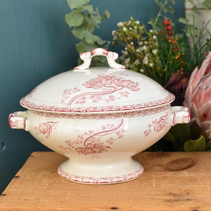 ROYAT Sarreguemines U&C French Antique Ironstone Red Transferware Soup Tureen Soupiere Terre de Fer