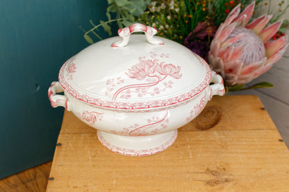 ROYAT Sarreguemines U&C French Antique Ironstone Red Transferware Soup Tureen Soupiere Terre de Fer