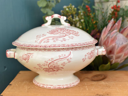 ROYAT Sarreguemines U&C French Antique Ironstone Red Transferware Soup Tureen Soupiere Terre de Fer