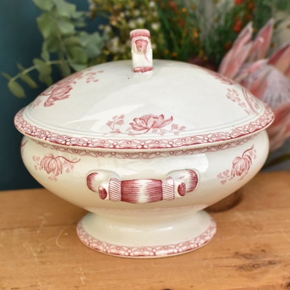 ROYAT Sarreguemines U&C French Antique Ironstone Red Transferware Soup Tureen Soupiere Terre de Fer