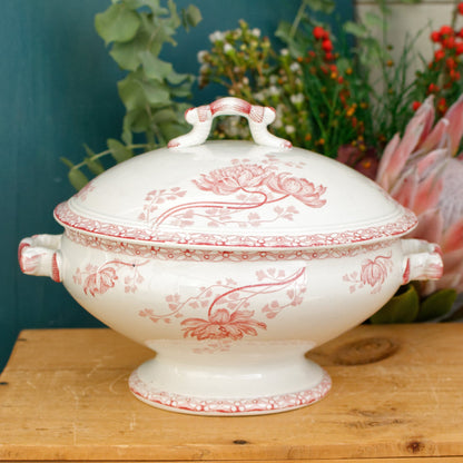 ROYAT Sarreguemines U&C French Antique Ironstone Red Transferware Soup Tureen Soupiere Terre de Fer