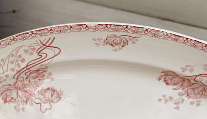 ROYAT Motif Sarreguemines U&C French Antique Ironstone Red Transferware Serving Plate Bowl Terre de Fer Faience