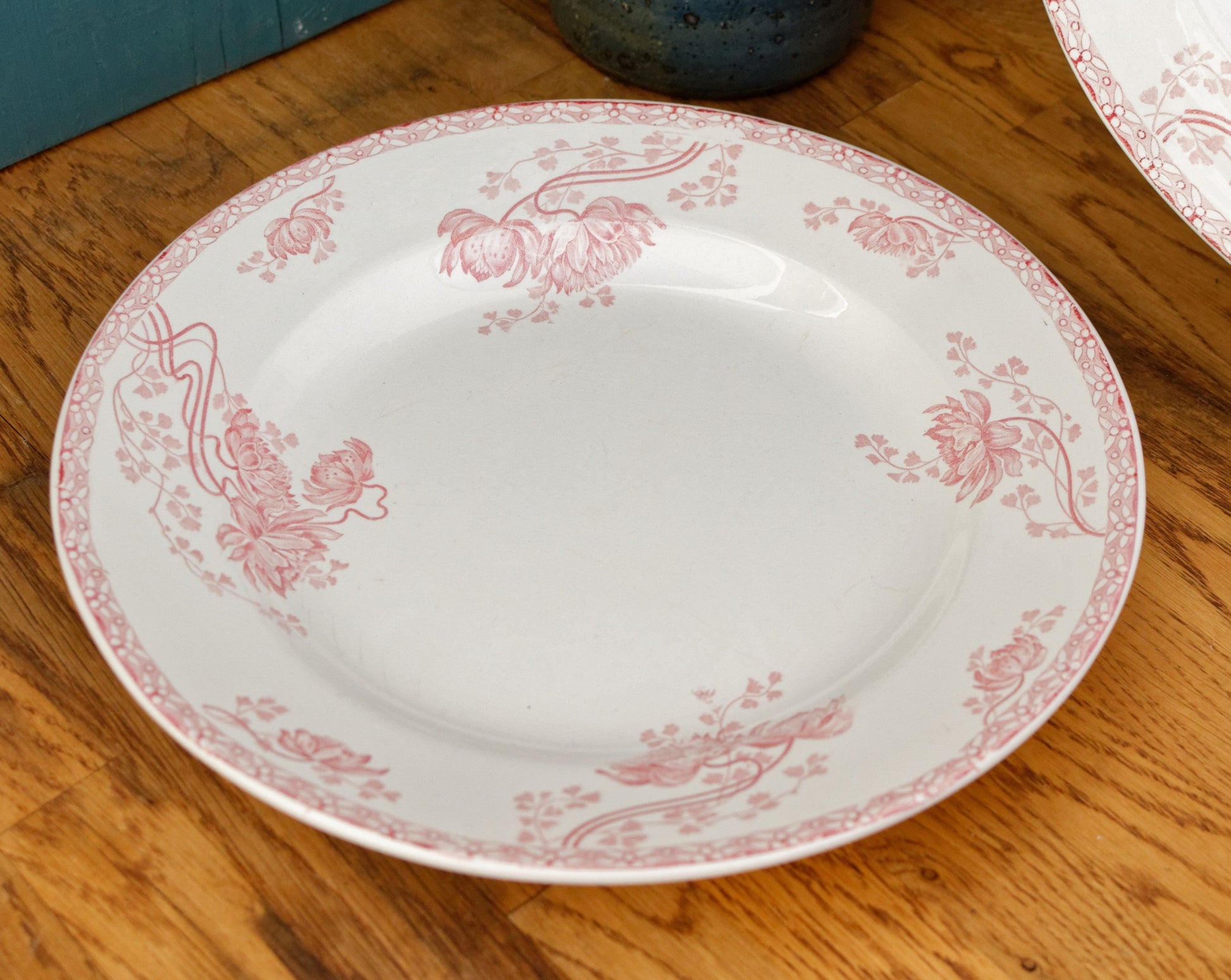 ROYAT Motif Sarreguemines U&C French Antique Ironstone Red Transferware Serving Plate Bowl Terre de Fer Faience