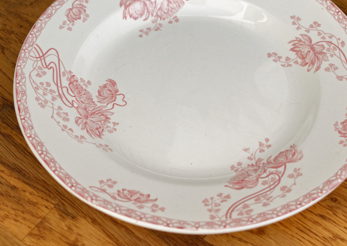 ROYAT Motif Sarreguemines U&C French Antique Ironstone Red Transferware Serving Plate Bowl Terre de Fer Faience