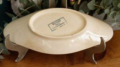 "ROYAT" Motif Sarreguemines U&C French Antique Ironstone Blue Transferware Small Oval Serving Plate "RAVIER" Terre de Fer en Faience
