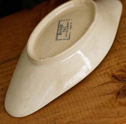 "ROYAT" Motif Sarreguemines U&C French Antique Ironstone Blue Transferware Small Oval Serving Plate "RAVIER" Terre de Fer en Faience