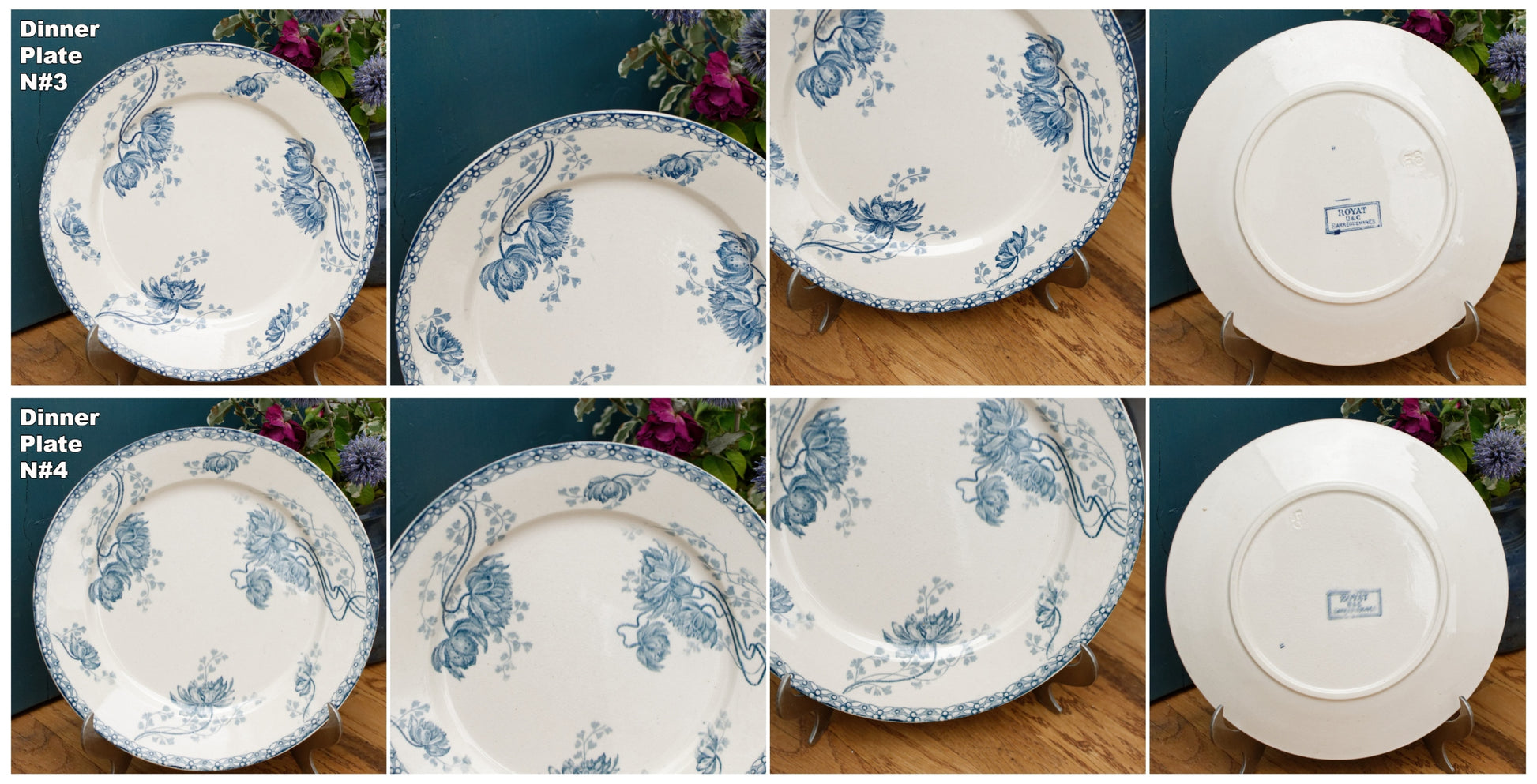 Royat Sarreguemines U&C French Antique Ironstone Blue transferware Dinner Plate Terre de Fer Faience