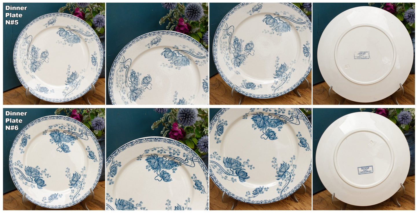 Royat Sarreguemines U&C French Antique Ironstone Blue transferware Dinner Plate Terre de Fer Faience