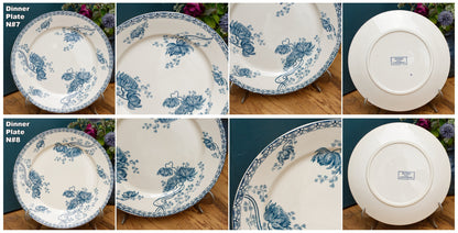 Royat Sarreguemines U&C French Antique Ironstone Blue transferware Dinner Plate Terre de Fer Faience